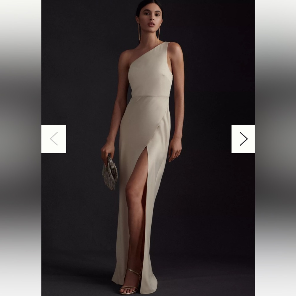 Anthropologie BHLDN Dylan One-Shoulder Satin Side-Slit Gown